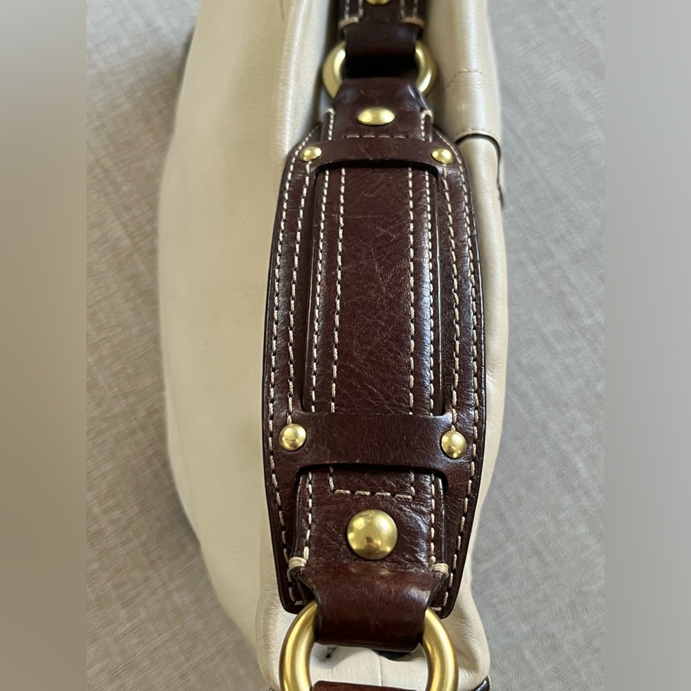 COACH Carly Cream Leather Hobo Handbag w/Brown Leather Trim and Brass Hardware - Picture 4 of 16
